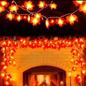 Autumn/Fall Maple Leaf Garland with LED Lights - 30 Feet/60 Lights
